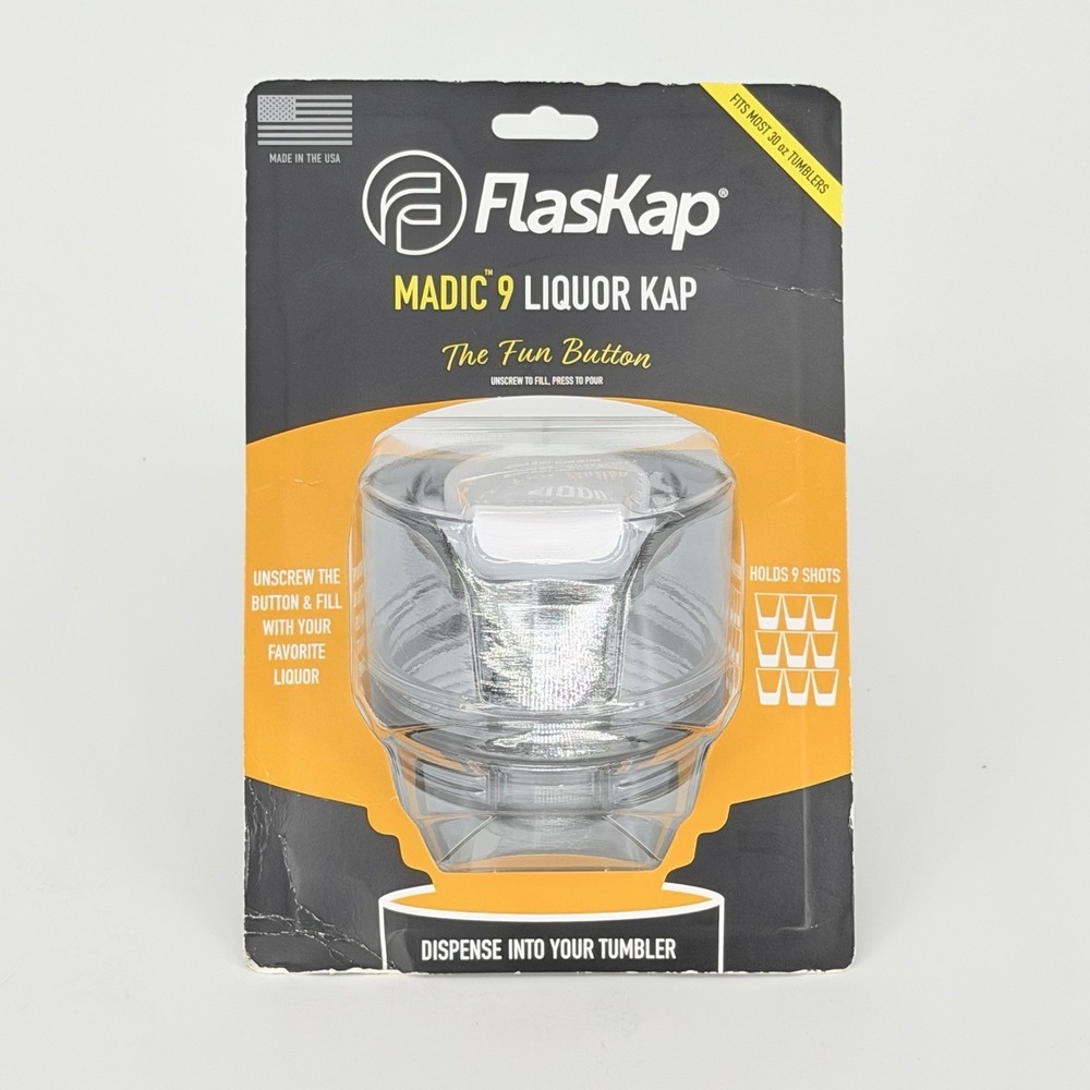 FlasKap Madic 9 Liquor Kap Tumbler Shot Dispenser Lid White New 30 Oz